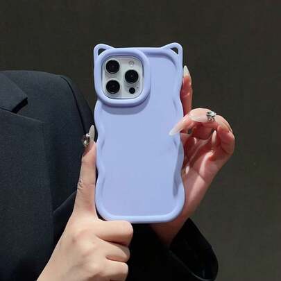 Compatible With IPhone 17/17 Pro/17 Pro Max/16/15/14/13/12/11 Series, 1pc Ins Style Cream-Colored Cat Ear Hanging Buckle Shockproof Phone Case, Protective Cover For IPhone 17 Pro Max, Fashionable Phone Case