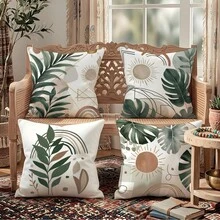 MEMNUN 4 Peças de Capas de Almofada Geométricas Boêmias Verde-Marrom com Estampa de Folhas [Sem Enchimento de Almofada], 45*45cm/50*50cm/40*40cm, [Impressão Unilateral], Feito de Poliéster, Capas de Almofada Minimalistas Modernas para Decoração de Casa, Quarto, Decoração de Ambiente, Presentes para Família e Amigos - Multicolorido - Visão 5