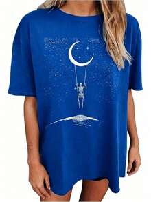 Women's Tops Letter Tee Graphic T-Shirts,Vintage Shirts For Women Cute Graphic Tee Spring Short Sleeve Tops Oversized Tshirts Unisex Halloween T-Shirt - 藍色 - 查看 14