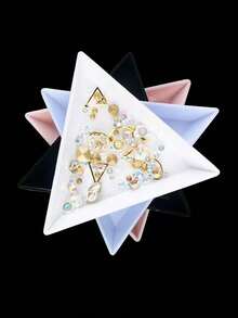 5 piezas Organizador de accesorios de arte de uñas, bandeja con compartimentos pequeños, soporte para rhinestones de uñas, bandeja de plástico con forma triangular para organizar suministros de uñas - Multicolor - Ver 4