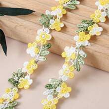 1 yarda Cinta de encaje de poliéster con flores vibrantes, 2 cm de ancho - Bordado hidrosoluble para collares DIY, costura y manualidades - Borde de flores colorido en múltiples colores - flores - Ver 4