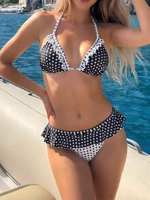 Bộ bikini chấm bi đen trắng thời trang mới năm 2026, đồ bơi đi nghỉ mát thoải mái, trang phục đi biển dễ thương và thanh lịch. - Nhiều màu - Xem 7