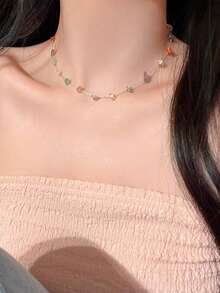Dopamine Colorful Cube Stone Necklace, Sweet & Delicate Versatile Layered Choker Necklace For Summer - Gold - View 7