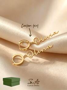 1 đôi bông tai khắc tên cá nhân bằng thép không gỉ mạ vàng 18K, bạc 925 mạ vàng 18K, quà tặng sinh nhật, quà tặng tình bạn, quà tặng Giáng sinh, kèm hộp quà sang trọng, cũng thích hợp làm quà tặng Ngày của Mẹ, hoặc đeo hàng ngày. - Vàng - Xem 1