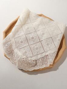 1pc French Romantic Vintage Square Contrast Lace Countryside Style Photo Prop Accessory, Casual Versatile Fashion Headscarf, Suitable For Beach, Dates, Gatherings, Commute, Can Also Be Used As Belt, Bag Decoration, Bohemian Style Scarf For Women,Travel Essential,Holiday - Off White - View 3