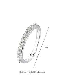 1 pieza Nuevo anillo de rhinestone minimalista, anillo de banda sólida de lujo para nudillo, diseño único y versátil para uso diario para mujeres - Plata antigua - Ver 5
