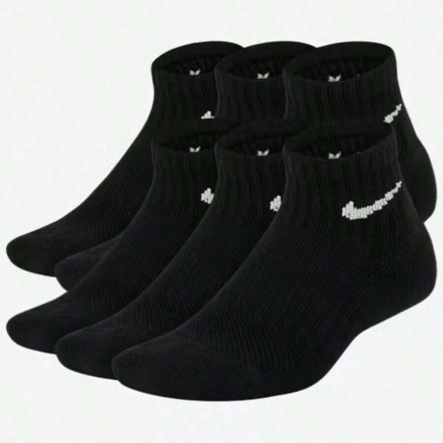 Nike 6 Pack Cushioned Quarter Socks Boys' Grade School Black/White SX6912-010 - 黑 - 查看 1