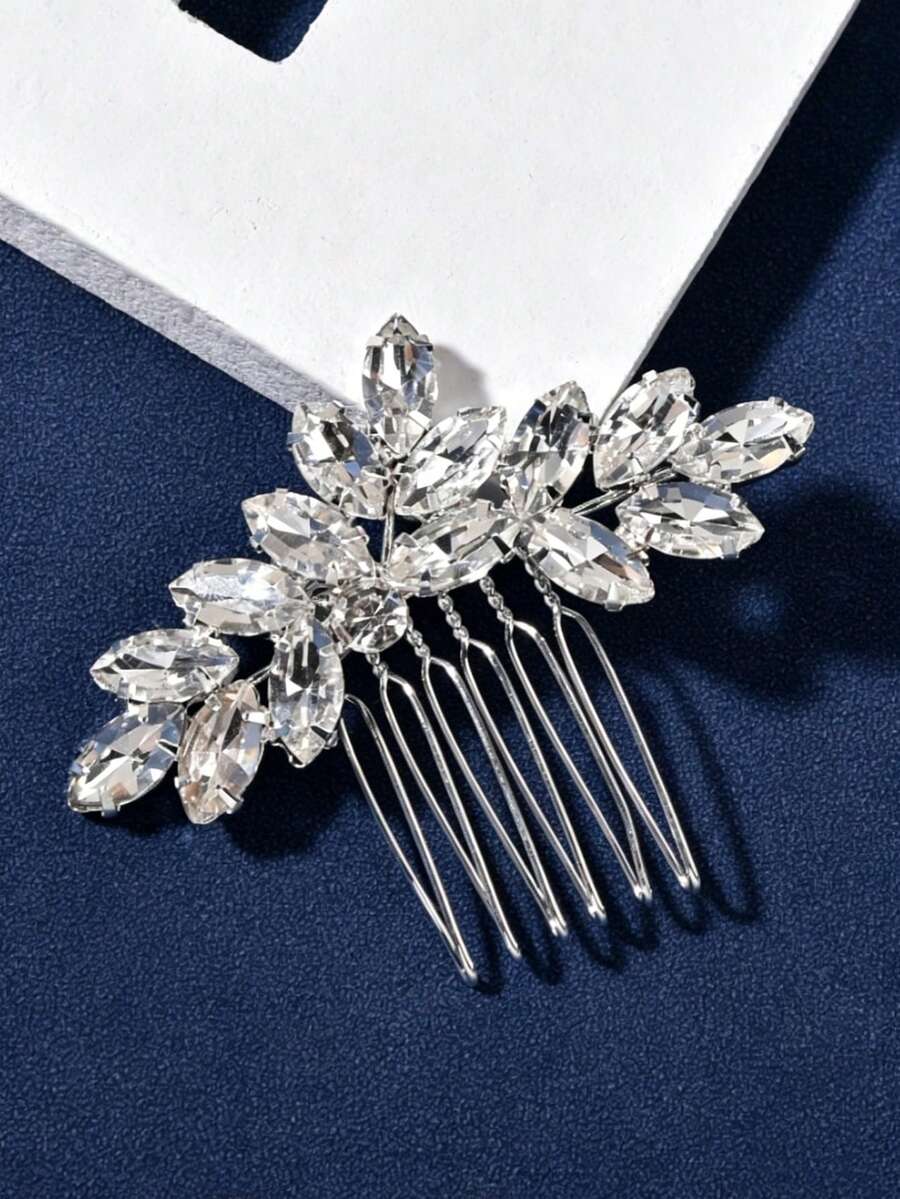 1pc Women's Glass Rhinestone Hair Comb, Bridal Wedding Party Accessory,Summer,Beach - Silver - View 1