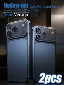2 Paquete Protector de lente de cámara de teléfono con diseño hueco azul, alta dureza, anti-arañazos, adecuado para iPhone 17 Pro Max/17 Pro Series. Proporciona una protección sólida para las cámaras de los teléfonos en diversos escenarios de vida y trabajo, desde el entretenimiento en el hogar hasta los viajes al aire libre, equilibrando la protección y la fluidez operativa. Aleación - Azul - Ver 2