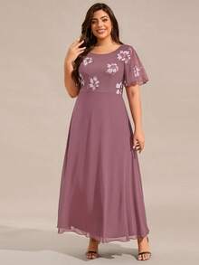 EVERPRETTY Váy dạ hội mùa hè cổ tròn họa tiết hoa thanh lịch, phù hợp cho mẹ cô dâu đi nghỉ dưỡng - Bụi hồng - Xem 5