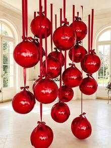 10pcs 18-Inch Red 4D Balloons With Red Polyester Ribbons And Packaging Paper, Portable For Indoor Decoration, Party, Wedding And Home Gathering - Red - View 9