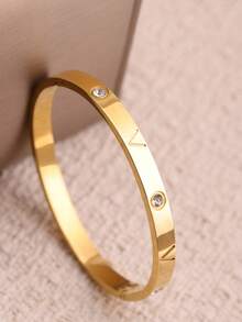 Bộ 3 vòng tay đinh tán mạ vàng sang trọng, 4 vòng tay đính pha lê có thể xếp chồng lên nhau, quà tặng trang sức thời trang dành cho nữ. - Vàng - Xem 4