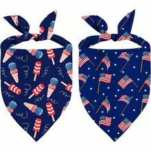 2pcs 24.8"X11" Independence Day Dog Bandana, Patriotic Pet Decor, Adjustable 4th Of July Holiday Party Bandana, American Flag Scarf, Suitable For Cat & Dog Birthday Outfit - Multicolor - View 7