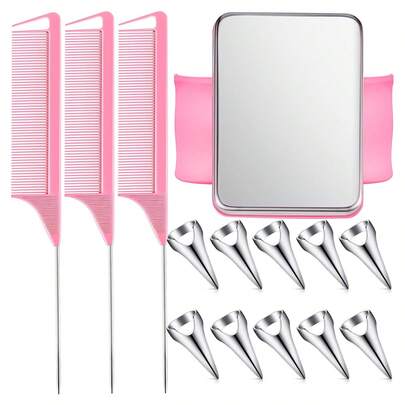 10 Pieces Of Hair Partition Ring, 3 Pieces Of Steel Pointed Tail Braided Hair Comb, Paired With Magnetic Wrist Strap, Is A Specialized Needle Comb Set For Braided Hair Styling.