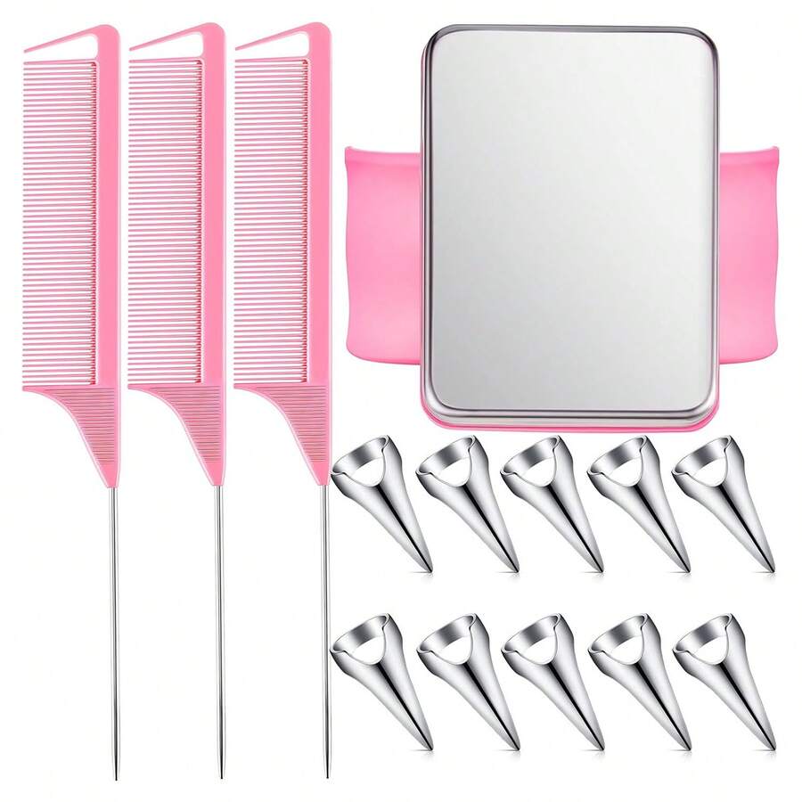 Bộ lược kim chuyên dụng để tạo kiểu tóc tết gồm 10 vòng chia tóc, 3 lược thép nhọn có đuôi nhọn, kèm theo dây đeo cổ tay từ tính. - Nhiều màu - Xem 1