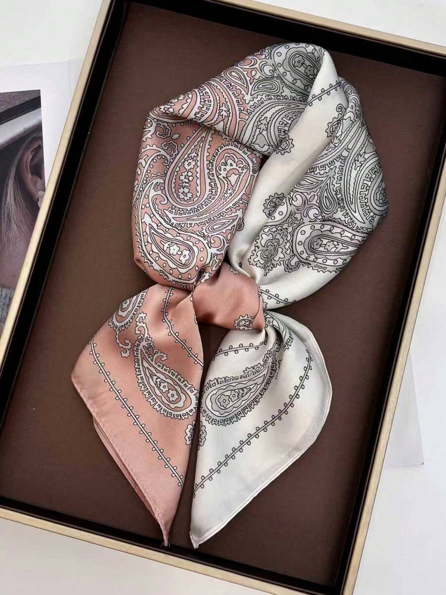 Women's Spring Summer Flower Print Square Scarf Imitation Silk Shawl Neck Protection Bib Professional Scarf Warm Suitable For Daily Use - Dusty Pink - View 1