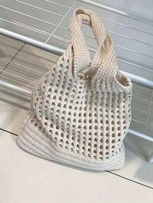 Yogodlns Women's Knitted Shoulder Bag, Vintage Hollow-Out Woven Large-Capacity Floral-Decorated Handbag, Crochet Bag, Perfect For Beach, Travel, Shopping, And Vacation Essentials, An Ideal Choice To Complement Women's Beach Accessories, The Most Popular Women's Beach Bag, Beach Essentials, Beach Supplies, Beach Gear, And Summer Necessities. - 淺褐色的 - 查看 5