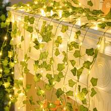 1PC, 90LED Ivy Vine Fairy String Lights Artificial Greenery Garland Leaf Curtain Lights 8 Lighting Modes USB Powered Hanging Plant Lights For Bedroom Wall Garden Patio Wedding Party Christmas Holiday Indoor Outdoor Decor (Without Battery) - LED String Light - 查看 5