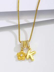 1 Mặt dây chuyền hình hoa năm cánh viết tay nghệ thuật tinh tế, lấp lánh, sang trọng, đính đá Cubic Zirconia, chữ cái đầu từ A-Z, dành cho nữ, thích hợp cho trang phục mùa hè hàng ngày. Món quà tuyệt vời cho sinh nhật, ngày lễ, kỷ niệm. - Vàng - Xem 4