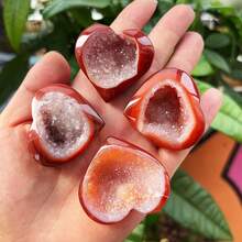 1PC 10-80g Natural Crystal Carnelian Geode Heart Crystal, Hand Carved Red Agate Druzy Heart Stone, Reiki Healing Crystal, Home Decor, Love Gift For Crystal Lovers & Valentine's Day - Carnelian - View 8
