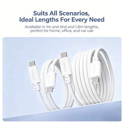 Lenovo 線 USB-C 至 USB-C 矽膠充電線 白色 1 公尺 / 1.8 公尺 適用手機平板 PC