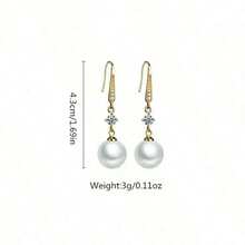 Korean Luxury Minimalist Stylish High-End Zirconia & Pearl Drop Earrings, Elegant Office Daily Wear Jewelry - 彩色 - 查看 2