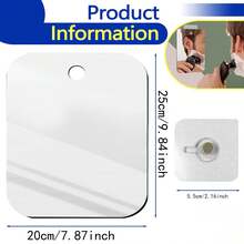 1pc Acrylic Bathroom Mirror With Hook, Anti-Fog Polished Finish, Wall Mount Holder, Plastic Frame, Fog-Free For Men's Shaving, Use Before Removing Protective Film - Silver - View 15