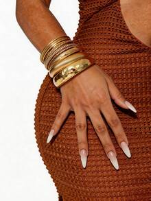 15 piezas Brazaletes de bangle geométricos exagerados, brazaletes anchos de lujo minimalistas, joyas apilables elegantes y versátiles para mujeres - Amarillo Oro - Ver 7