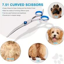 Pet Grooming Curved Scissors 7.51 Inch - Professional Dog Hair Cutting Scissors With Round Tip, Stainless Steel Pet Trimming Shears For Face, Paw, Leg & Body, For Dogs & Cats - Multicolor - View 11