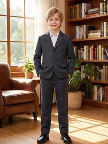 Boys Suits 2-Pieces Suit Set Toddler Tuxedos Dresswear Ring Bearer Outfit Wedding Blazer Pants Formal Suits For Kids Suits For Wedding Graduation Wedding Birthday Pageboy Dark Grey Size 4-16Y - 深灰色 - 查看 3