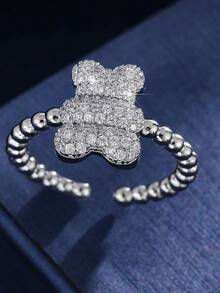 1pc Rhinestone Studded Cute Bear Ring, Adjustable Design Indie Style Finger Ring For Women - JZ23772 - View 2