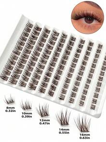 10 Rows 120 Clusters D Curl Brown Eyelash Extensions Mixed Sizes, Fluffy & Lively False Eyelashes, Natural Single Lash Extensions DIY Home Use, Suitable For Daily Makeup, Can Be Paired With Nude Makeup, No-Makeup Look Or Fresh Makeup - D - View 6