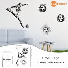 SUPSTICKER 1张黑白足球运动员涂鸦墙贴，采用优质PVC材质，易撕易贴，可移除，可DIY，适用于世界杯观赛区、客厅、卧室、玄关、运动室、电竞室、酒吧墙面装饰装修，尺寸：12.79*18.62英寸 - 1PC - 查看 13