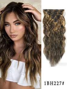Bộ tóc nối dài 24 inch, 16 kẹp, tự nhiên, xoăn nhẹ, dùng hàng ngày cho nữ, tóc nối tổng hợp dạng kẹp, tóc dày không có mối nối, bộ 7 món. - 1BH27 - Xem 17