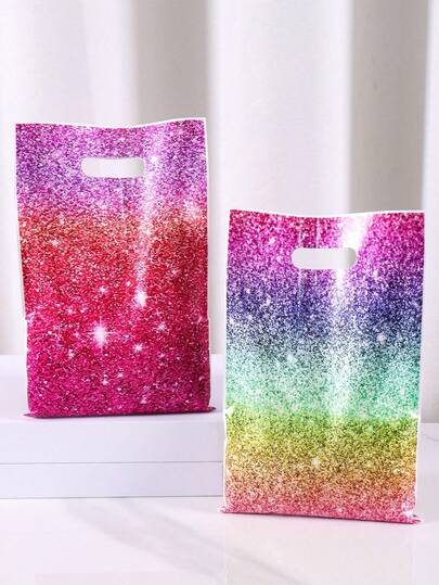 10/20/50pcs Colorful Starry Sky Plastic Gift Bags, Shimmering Dreamy Gift Packaging Bags With Handles, Suitable For Birthday, Baby Shower, Theme Party Celebration, Supermarket Party Favors, Wedding, Bridal Shower, Anniversary Party Supplies