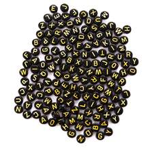 100/200/500pcs Black & Gold Acrylic Letter Beads 7mm, DIY Jewelry Making Supplies - Crafts For Small Businesses, Alphabet Beads, Random Letters - Black - View 3
