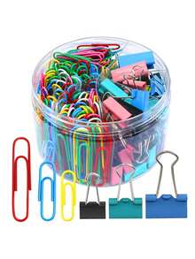 350个回形针和长尾夹，各种尺寸和颜色，大号、中号、小号回形针和长尾夹，家用、学校、办公用品 - 彩色迴紋針和燕尾夾套裝 - 查看 8