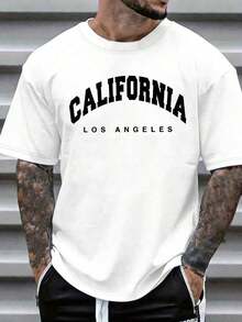 Manfinity Dauomo Men's T-Shirt With Round Neck, Short Sleeves And Letter Print - 藍色 - 查看 6