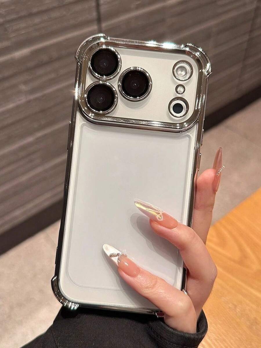Premium Luxury Electroplated Silver Transparent Phone Case, Compatible With IPhone 17 Pro Max/17 Pro/17 Air/17/16 Pro Max/16/16 Pro/16 Plus/15/15 Pro Max/15 Pro/15 Plus/11/12/13/14 Pro Max/XS/XR/11 Pro/11 Pro Max/12 Pro/12 Pro Max/13 Pro/13 Pro Max/7 Plus/14 Pro/14 Pro Max, Soft Full-Coverage Anti-Fall Reinforced Corners - Silver - View 1
