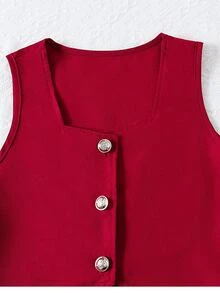 Summer Girls' Fashionable Elegant Vest Top And Long Bow Decor Skirt Set, Suitable For Daily Outings - Burgundy - View 4