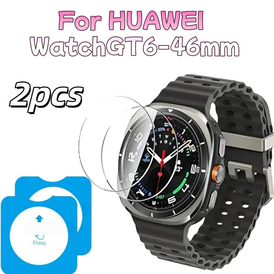 舒适贴合钢化玻璃屏幕保护膜，2片装，适用于华为Watch GT5-46mm/GT5Pro-42mm/GT5/6-41mm/GT6-46mm/GT6 Pro-46mm，9H硬度，表面光滑，有效保护屏幕，时尚手表配件，手表收藏家的理想之选，一键无尘安装，智能手表保护，现代手表配件，防刮耐磨，经久耐用，科技爱好者和小工具爱好者的理想之选，母亲节/周年纪念日礼物。