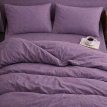 CNZB- 3 Pieces Solid Duvet Cover Set Without Filler, 135*200 Cm, 160*220 Cm, 200*200 Cm - Màu Lilac Tím - Xem 2