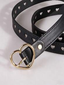 1pc Women's Fashion High-End Belt, New Heart-Shaped Hollow Versatile Waist Rope PU Pin Buckle Leather Belt, Popular INS Style - Heart-shaped Cutout - View 5