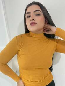 Cacharrel Women's Blouse With Long Sleeves And High Collar - Mustard Yellow - View 4