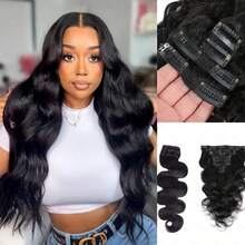 ZHENDEFA Body Wave Clip In Hair Extensions Real Human Hair 8Pcs 120g Body Wave Clip Ins Brazilian Human Hair Extensions For Women Per Set With 20 Clips Double Weft Natural Black - SNatural - View 3