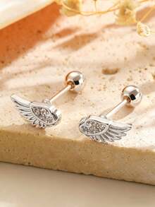 1 Đôi bông tai đính đá hình cánh thiên thần ngọt ngào và quyến rũ, trang sức tối giản nhỏ nhắn tinh tế, phù hợp để đeo hàng ngày, gặp gỡ, hẹn hò, dự tiệc, món quà hoàn hảo cho bạn bè. - Bạc - Xem 5