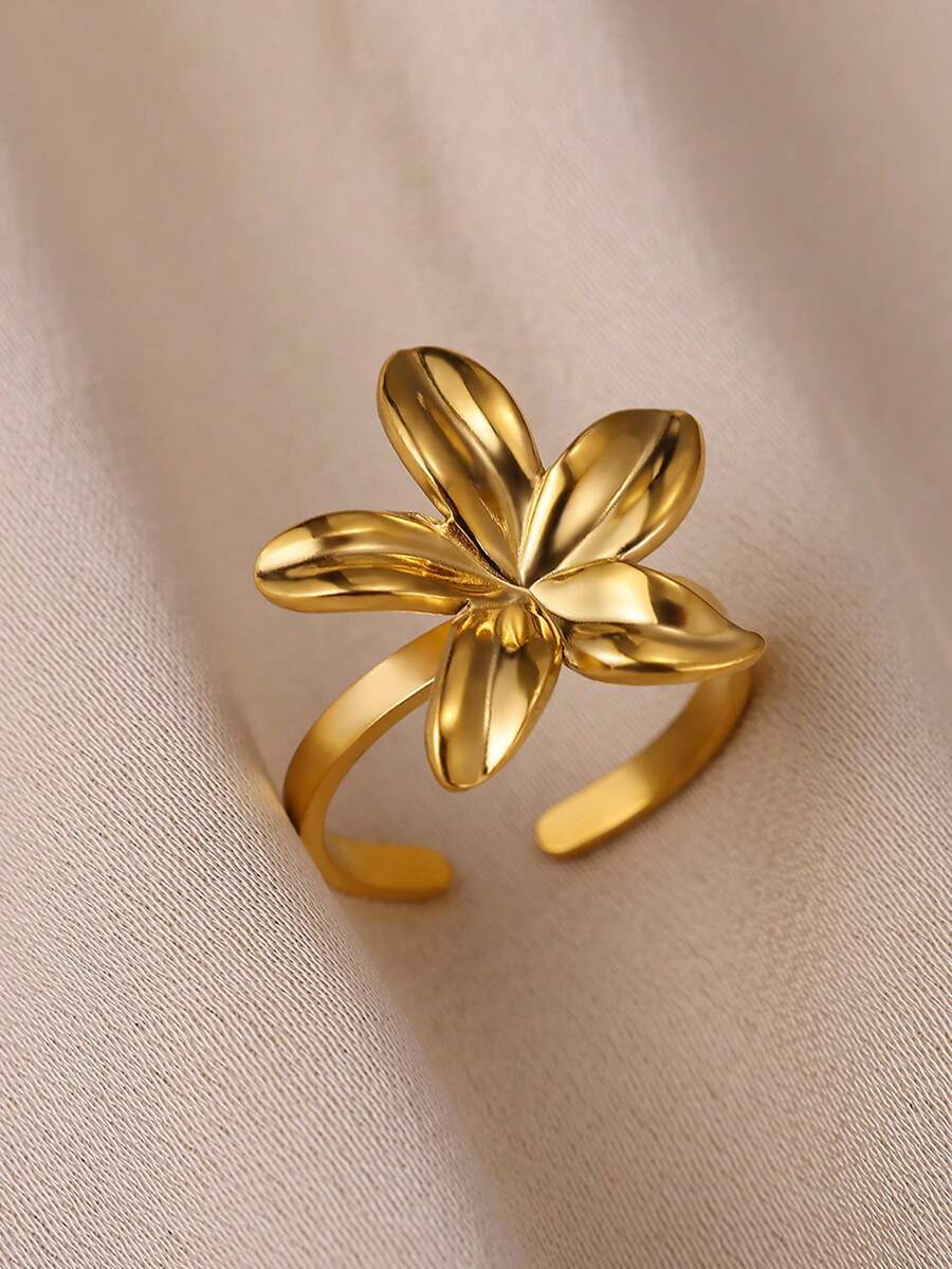 Nhẫn thép không gỉ hình sừng bò màu vàng đồng dành cho nữ, mạ vàng 18K chống phai màu, có thể điều chỉnh kích cỡ, phụ kiện đi biển mùa hè, trang sức cưới cho phù dâu, quà tặng cho mẹ, bạn thân, con gái. - Bánh sừng bò - Xem 1