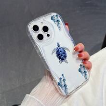 1个极简主义TPU材质海龟水母图案透明奶油质感全包防震防滑保护手机壳，兼容、荣耀等手机。 - 無色 - 查看 4