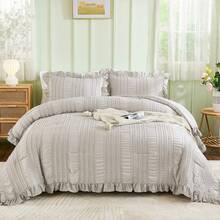 3 Piece Comforter Set Twin,Full,Queen,King,S Ruffle For Dorm Room Essentials Comforter For Twin,Full,Queen,King Bed,Grey Textured Bedding Set With 1 Ruffle Comforter, 2 Tufted Pillowcases,Wedding Items,Valentines Day Home Bed Room Decor,Mothers Day Gift,All Season - 灰色的 - 查看 11
