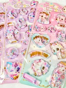 3D可爱卡通猫咪动物闪亮注水装饰贴纸，适用于剪贴簿、奖励和圣诞节手工制作，闪亮水晶贴纸趣味装饰DIY贴纸 - 3D - 查看 2